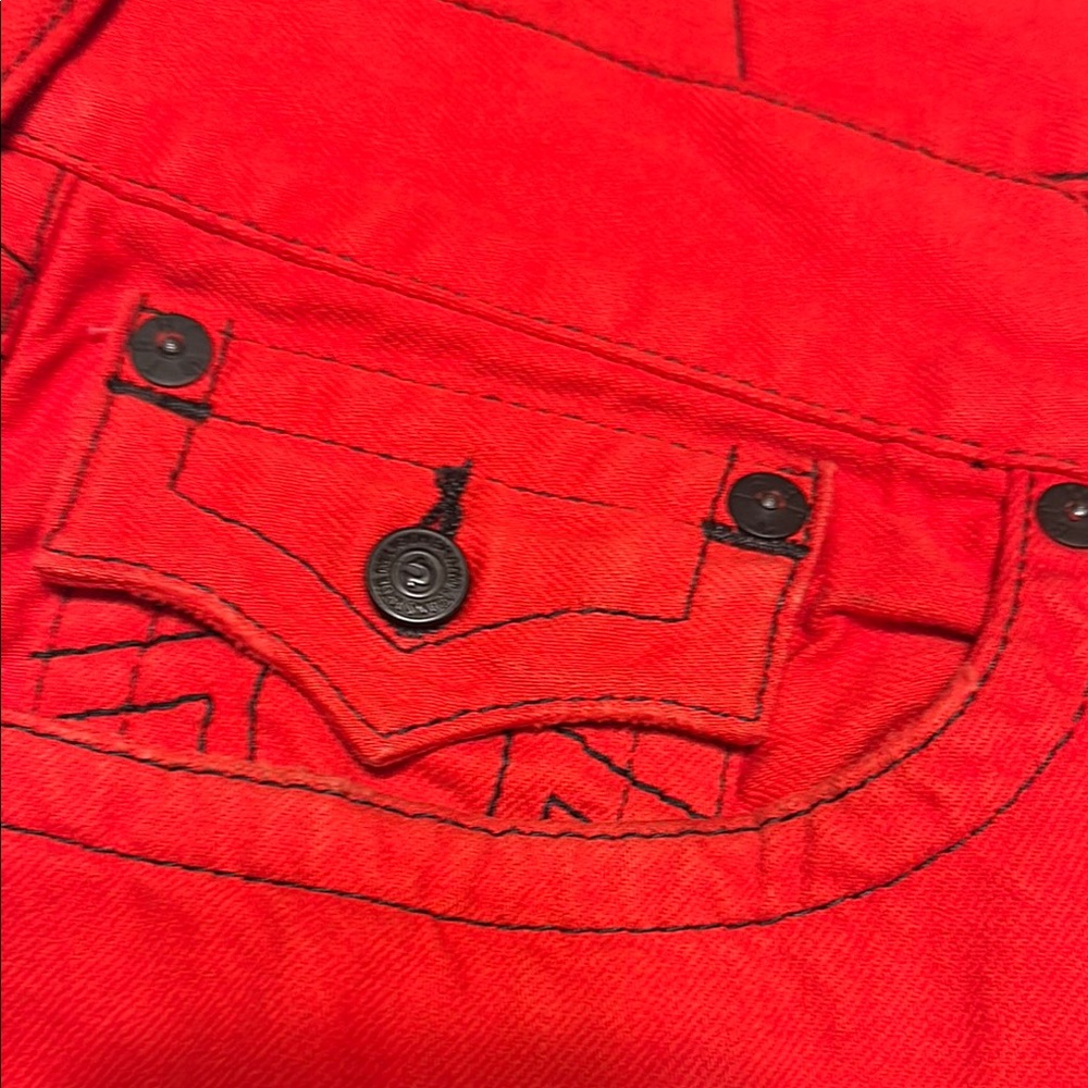 True Religion Red Straight Jeans Vibrant Denim - Picture 14 of 15